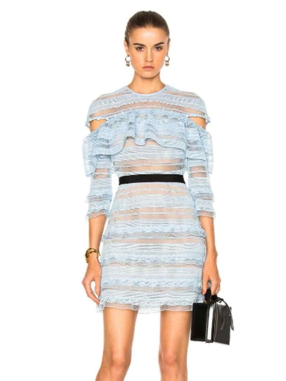 NWT Self-Portrait lace frill mini dress Blue Size 6